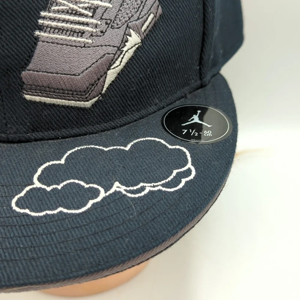 Air Jordan AJ Retro 8 Hat Men 7 1/2 Black Embroidered Logo Jumpman Fitted Cap